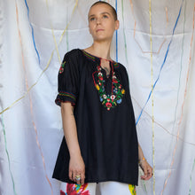 Load image into Gallery viewer, Black Floral Embroidered Top - UK8-14