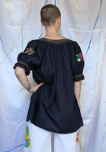 Load image into Gallery viewer, Black Floral Embroidered Top - UK8-14