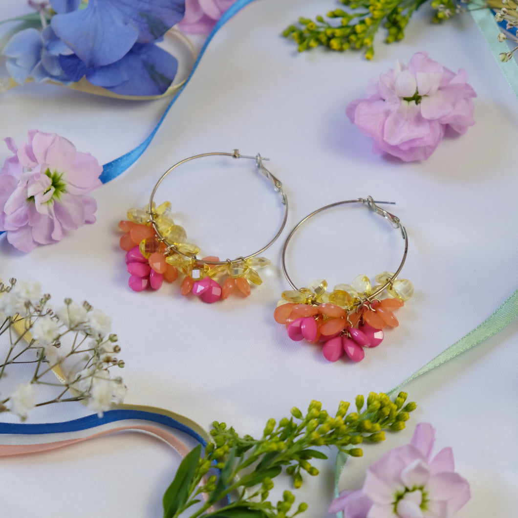 Pink Beaded Hoops