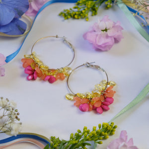 Pink Beaded Hoops