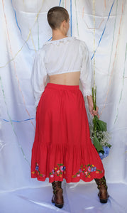 Red Embroidered Folk Skirt - UK8/10