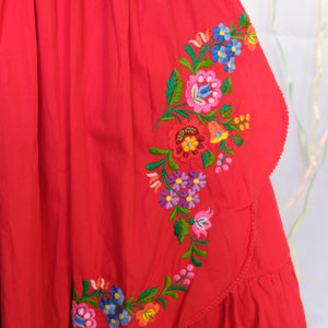 Red Embroidered Folk Skirt - UK8/10