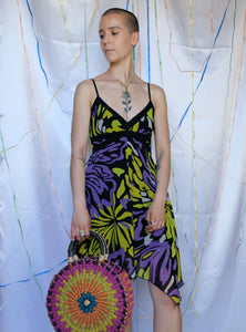 Green & Purple Swirl Print Dress - UK10