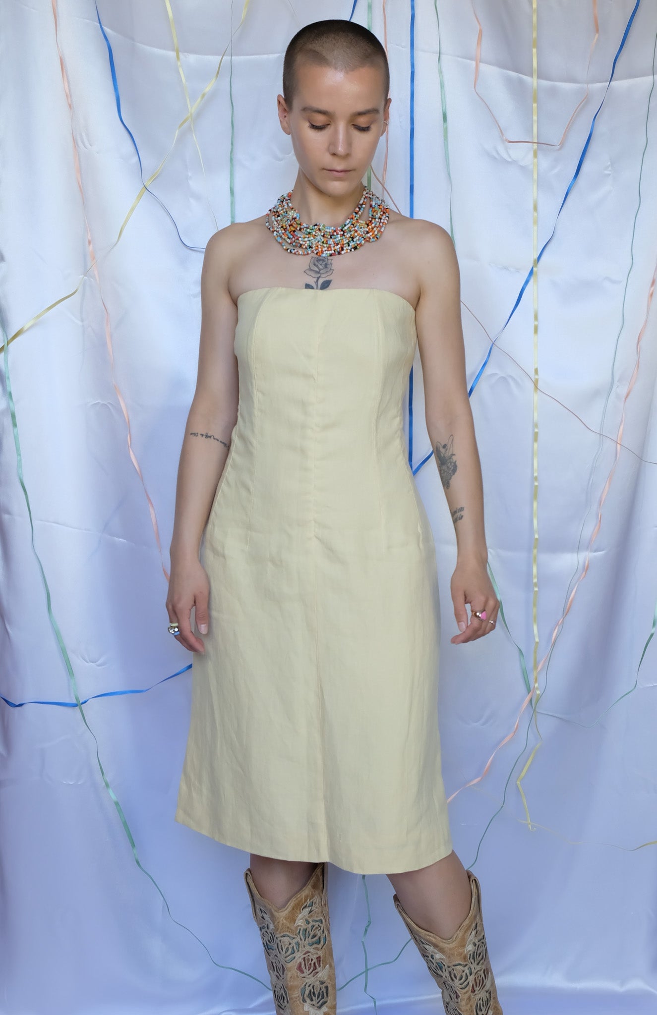 Yellow Linen Strapless Dress - UK10 Nobody's Empire Yellow Linen Strapless Dress - UK10 Nobody's Empire