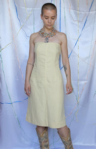 Yellow Linen Strapless Dress - UK10