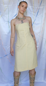 Yellow Linen Strapless Dress - UK10