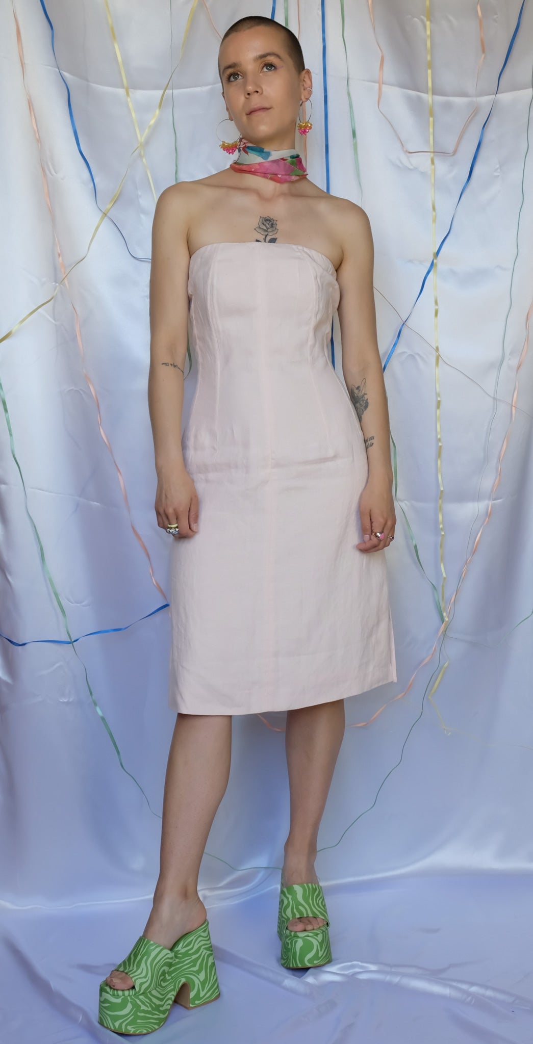 Pink Linen Strapless Dress - UK8/10