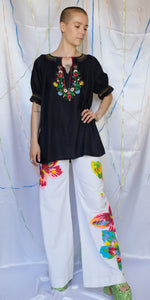 Black Floral Embroidered Top - UK8-14