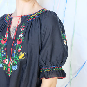 Black Floral Embroidered Top - UK8-14