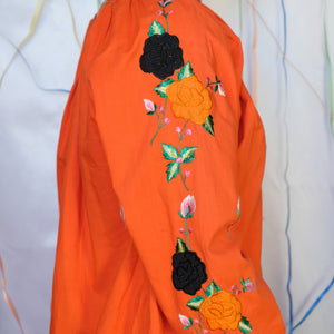 Orange Floral Embroidered Top - UK10-14