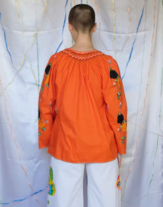 Orange Floral Embroidered Top - UK10-14